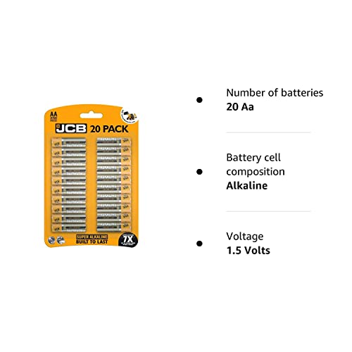 JCB, AA / LR6 1.5v Super Alkaline Batteries (Pack of 20) - up to 7 times more power