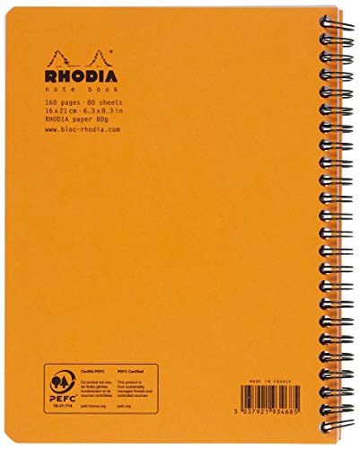 RHODIA 193468C - Spiral Notebook (Full Binding) Orange Notebook - A5and - Ruled - 160 Detachable Pages - Clairefontaine Paper 80 g/m - Soft and Resistant Coated Card Cover - Classic