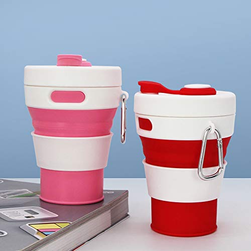 IRZAKI Collapsible Camping Cup with Straw Silicone Folding Coffee Cup Sport Bottle Portable Travel Outdoor Car 450ml 16oz (Pink)