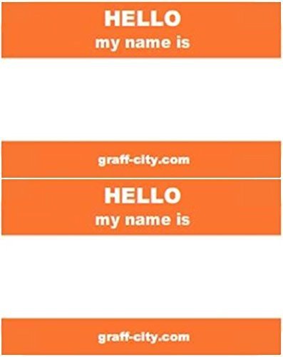 'Hello My Name is' Stickers/Name Label Tags - Orange & White 100-8cm x 6cm