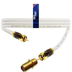 1STec 2m Short White Gold Plated Male to Male Virgin Media Extension Cable with Female Joining Coupler for V6 TIVO Set Top Box or VIVID Fibre Super Hub Broadband WiFi Internet Modem (2 Metre)