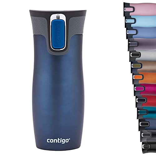 Contigo West Loop Autoseal Travel Mug, Stainless Steel Thermal Mug, Vacuum Flask, Leakproof Tumbler, Coffee Mug with BPA Easy-Clean Lid, 470 ml, Monaco