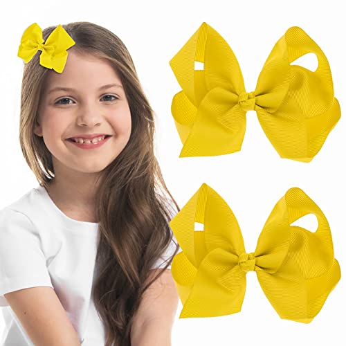 Sibba Ribbon Hair Bows Clips Barrettes 2 Pcs 6 Inch Vintage Big Ponytail Holder Cheerleading Hairpin Christmas Valentines Day Easter Decorative Hairbows Styling Accessory Girl (Yellow)