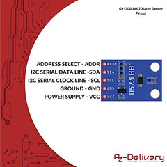 AZDelivery GY-302 BH170 Light/Brightness Sensor Compatible with Arduino and Raspberry Pi Including E-Book!
