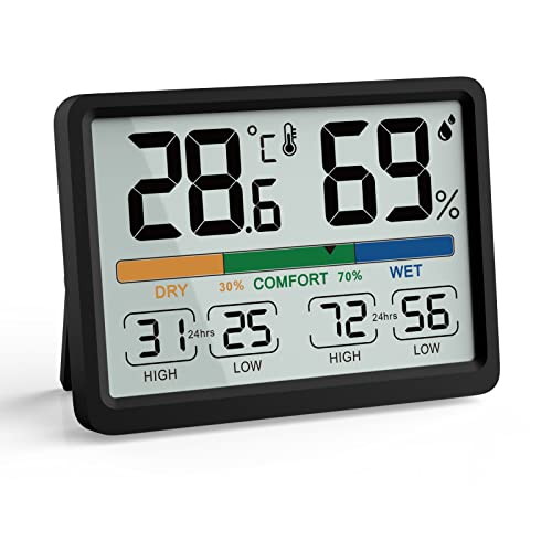 Humidity and Temperature Monitor - AIMILAR Digital Indoor Thermometer with High Low History, ℉ / ℃ Selectable, Easy to Use, Calibrate-able, Magnetic Option and Clear Display