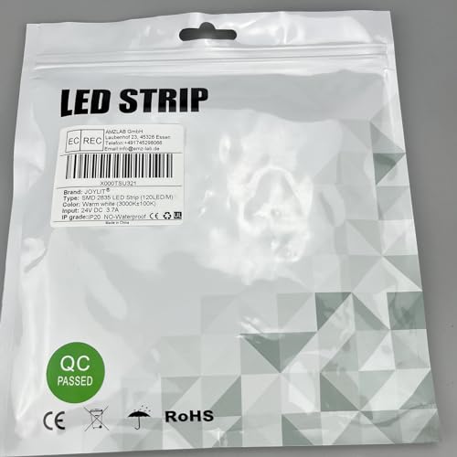 JOYLIT 24V Bright White LED Strip Lights 3000K Warm White 5M 7500LM CRI 90and, CE UL Listed Tape Light 120LEDs/M SMD 2835 Self Adhesive Flexible 90W Light Strips for Commercial, Residential, Industrial