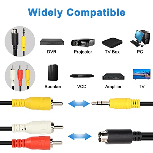 XMSJSIY 4Pin S-Video with 3.5mm 1/8 inches TRS Male to 3 RCA Male Composite Adapter Converter Video Cable - 1.8M