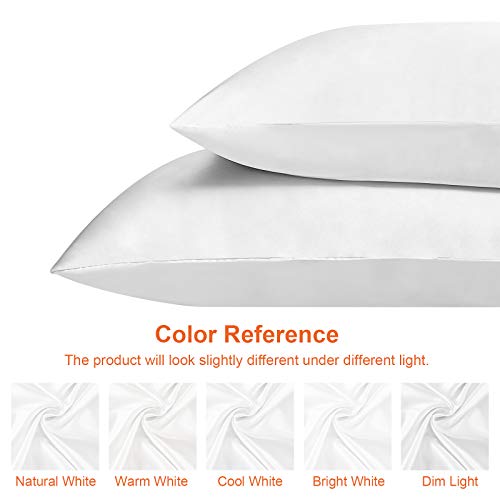 EHEYCIGA Satin Pillow Cases 2 Pack White, Silky Pillowcases for hair and skin with Envelope Closure, Standard Size, 50x75 cm