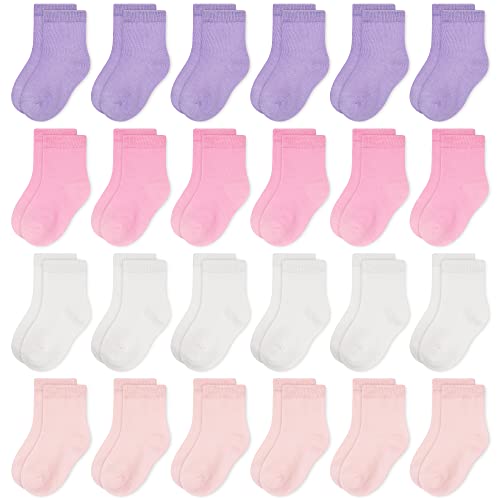 TRAMLE Baby Girls Kid Colorful Crew Socks - 24 Pairs Soft Cotton Socks For Toddlers kids Boys Girls （1-2 Years Old）