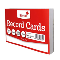 Silvine 8x5 inches White Record Cards - Plain, 100 cards per pack. Ref 785 (203 x 127mm)