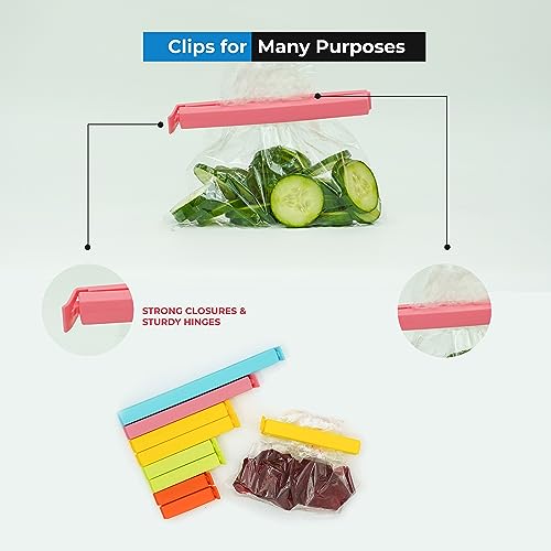 20 Pcs Sturdy Food Bag Clips for Food Storage Bags in 4 Sizes & 4 Colours - Food Clips for Keeping Food Fresh. Bag Clips for Food Storage and Sandwich Bags. Food Clips Bag Sealing Clips, (20 Pack)