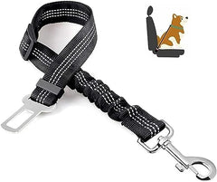 Dog Seat Belts for Cars - Dog Seat Belt Adjustable Elastic Bungee - Strong Durable Dog Car Harness - Car Dog Seat Belt 360 Degree Swivel Attach Won't Twist, Reflective, Easy to Use (BLACK)