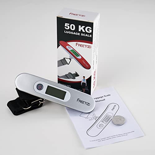 FREETOO Luggage Scales for Suitcases Weighing, Portable Digital Weight Scale for Travel with Tare Function 110 Lb/ 50Kg Capacity (Silver)