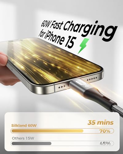 Silkland USB C to USB C Cable 0.5M 60W, C Charger Cable Fast Charge, C to C Charger Cable Fast Charge for iPhone 15/Plus/Pro/Pro Max, Samsung S23 Ultra, iPad Pro 2022, MacBook Pro 2023, Pixel 7/Pro