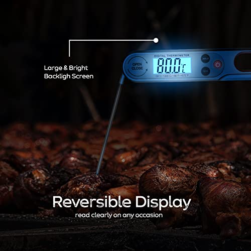 Digital Meat Thermometers for Air Fryers Cooking, Food Thermometer Instant Read BBQ Cooking Thermometer with Foldable Long Probe and Backlight Screen Magnetic Back for Kitchen,Milk(Battery Included)