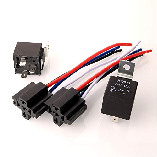 Gebildet JD2912 Car Relay with Harness 24V 40A 4 Pin SPST 12AWG Harness Sockets with Color-labeled Wires for Automotive Truck Van Motorcycle Boat (Pack of 2)