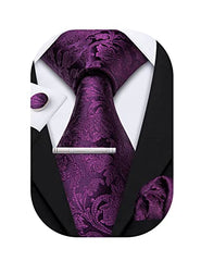 Barry.Wang Men Ties Set Solid Classic Satin Necktie Pocket Square Cufflinks Clip 4PCS for Men Wedding Formal Business