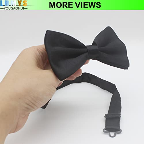 LRMYS Kids One Size Pre-Tied Bow Tie, Solid Color Adjustable Silk Neck Bowties for Baby Toddler Birthday Wedding Formal Party Banquet Prom Ball Fancy Dress, Black 1 Pack