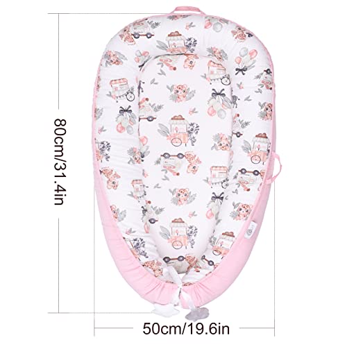 YGJT Baby Nest Pod for Newborn, Baby Lounger for 0-12 Months Boys Girls, 100% Cotton Baby Sleep Nest, Baby Essentials for Newborn, Baby Gifts (Lovely Deer Pink)