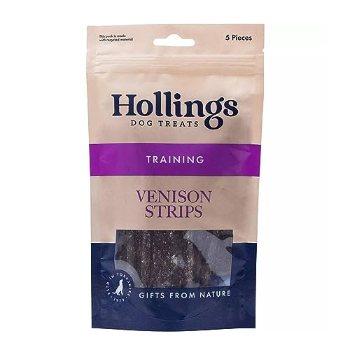 Hollings Treat Strips with Venison Dog Training Treats, 100% Natural, Air Dried Venison Strips for Adult Dogs, Gluten Free & High in Protein (5 Pack)