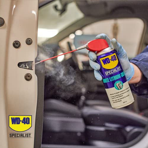 WD-40 Specialist White Lithium Grease Spray 400ml - All-Weather Protection for Heavy-Duty Metal-to-Metal Applications with Smart Straw Applicator