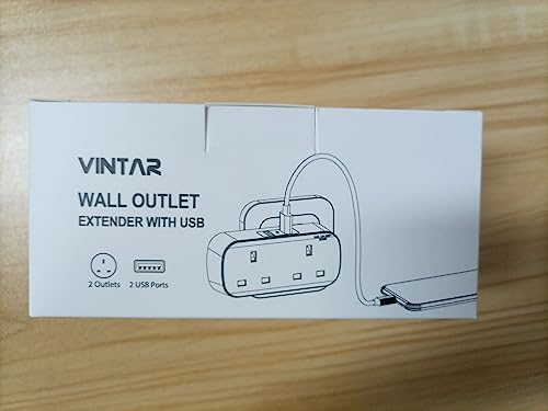 [1-pack] VINTAR Double Plug Adaptor with 2 USB, 2 Way Plugs Extension Multi Sockets Wall Charger Adapter, 13A UK 3 Pin Power Socket for Bedroom, Office, Kitchen, White