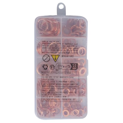 200 Pcs Copper Washers Assorted, Flat Washers Kit, 9 Sizes Sealing Ring Washers Assortment Set, Plain Washers with Storage Box(M5 M6 M8 M10 M12 M14)