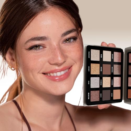 Smoky Eyes Nude Eyeshadow Palette - 12 Highly Pigmented Cool Toned Shimmer Matte Colours For Professional Everyday Neutral Natural Looks - Travel Size Eye Shadow Makeup Palette With Mirror