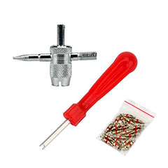 SENZEAL Single Head Valve Removers Red with 4 in 1 Tyre Valve Repair Tool and 20pcs Valve Cores