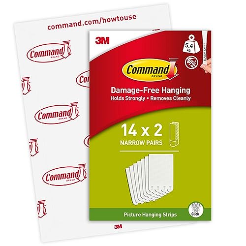 Command Picture Hanging Strips, Value Pack - 14 x 2 Narrow Adhesive Strips - Ideal For Hanging Pictures with Thin Frames - Damage Free Hanging, White