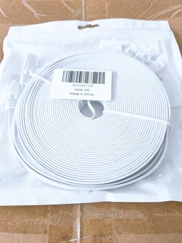 Ethernet Cable 10m, Cat 6 Flat Internet Cable 10m Long High Speed Gigabit Network Cable White Patch Cord, RJ45 Cable 10 meter LAN Cable 1Gbps 250Mhz, Broadband Cable for Router Switch Modem (10 Clips)