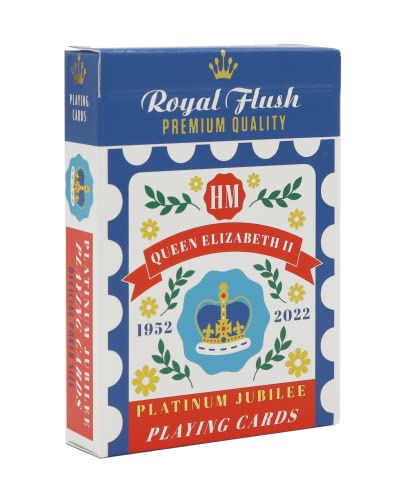 Royal Flush Queen's Commemorative Playing Cards - Twin Deck of Platinum Jubilee 2022 Poker Cards, Superior Cartamundi Linen Finish, Easy To Shuffle & Durable, Limited Edition