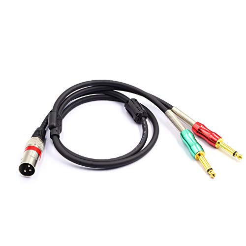 SiYear XLR 3 Pin Male to Double 6.35mm 1/4 inches TS male Y Splitter Cable, Dual Mono Male (1/4 inch) 6.35mm to XLR Male Plug Stereo Microphone Audio Converter Adapter Cable(3.3Feet)