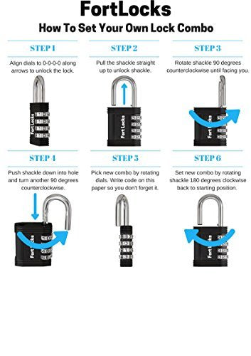 FortLocks Padlock Set - 4 Digit Combination Lock for Gym Outdoor & School Locker, Fence, Case & Shed – Heavy Duty Resettable Set Your Own Combo – Waterproof (Silver, 2 Pack)