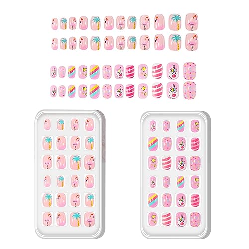 JOCXZI false nails for kids,kids stick on nails,kids false nails,stick on nails for kids,kids false nails stick on,2 sets of cartoon printed false nails with adhesive backing pieces (48 pieces)