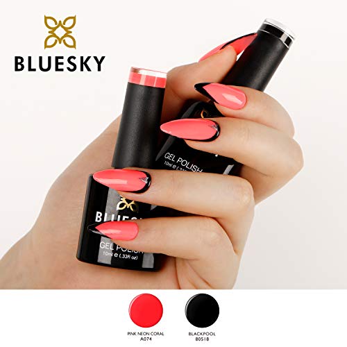 Bluesky Gel Nail Polish Set, 9th Anniversary Set 8, 2 x 10ml, 80518 Blackpool, A074 Pink Neon Coral, Black (Requires Curing Under UV LED Lamp)