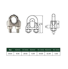 TERF® 8 Pcs Wire Rope Cable Clip Clamps M8 for Ø 8mm (5/16 inches) Wire Rope Cable Grip Galvanized Steel U Bolt Saddle Fastener for Rigging Rope and Tension Cable Garden Tension Wire Ropes