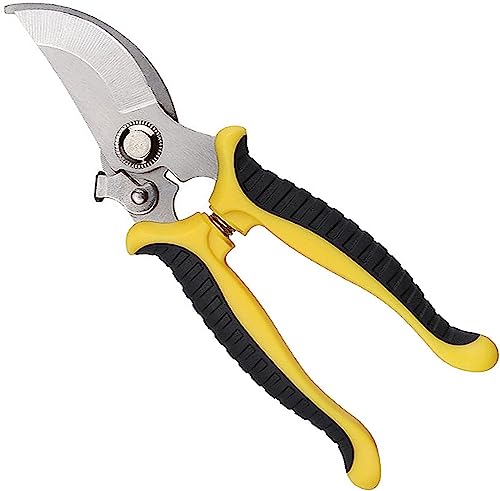 Moppro Garden Shears, Secateurs & Pruning Scissors of Garden Tools, Mitre Shears, Florist Scissors, Snips, Trimmer, Clippers with Locking Handle, Gardening Gifts for Men (Yellow)