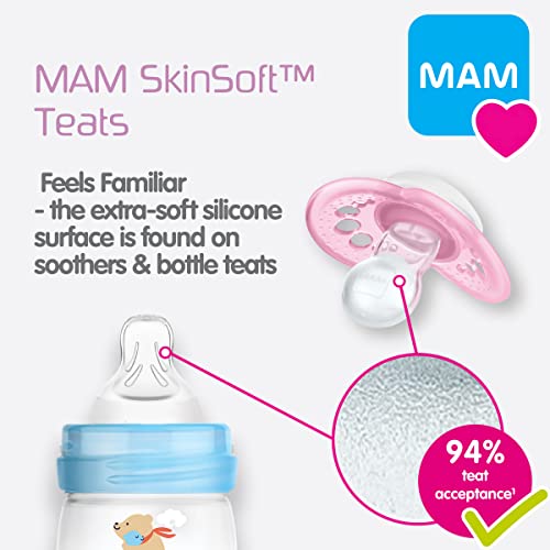 MAM Original Pure Soother 16and Months (Set of 2), Baby Soother Made from Sustainable and Bio-Renewable Material, SkinSoft Silicone Teat, with MAM Soother Case, Pink/Purple (Designs May Vary)