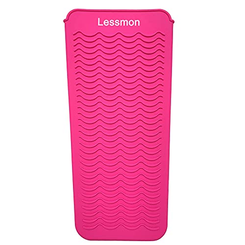 Heat Resistant Silicone Mat Pouch, Lessmon Hair Styling Tools for Curling Irons, Hair Straightener, Flat Irons, Length 28.5cm & Width 14cm, Pink