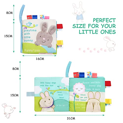 Vicloon Soft Toys Baby Cloth Books, Baby Soft Books, Baby Bath Cloth Book, First Year 3D Animals Tails Crinkle Sensory Touch and Feel Book for Early Development Learning Books (Colorful Bunny)