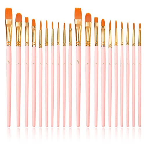 Aniyoo Paint Brushes 20 PCS Nylon Hair Paint Brushes Set for Acrylic Oil Watercolor Gouache Painting Face Paint Brushes for Children and Adults