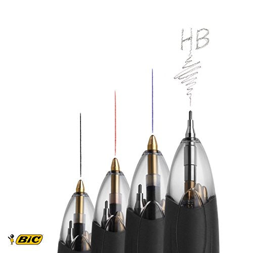 BIC 4 Colours Pen and Pencil Combo, 3 Ballpoint Pens Medium 1.0mm Blue, Black, Red, 1 Mechanical Pencil, 12 Leads Medium 0.7mm, 1 Per Pack, 1 Pack