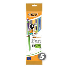 BIC Matic Fun, HB Mechanical Pencils and Eraser, Assorted Barrel Colours with Fine ,Yellow,Blue,Green,White,Pink,Point (0.7mm), Pack of 5,Yellow,Blue,Green,White,Pink