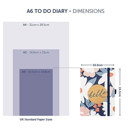 Busy B A6 To Do Diary January to December 2024 - Navy Daisy - Week to View Diary with Notes, Tear-Out Lists & Pockets