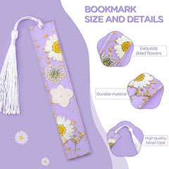 PROUSKY Pressed Flower Bookmark, Dried Flower Resin Bookmarks, Pressed Floral Reading Page Markers with Tassel Daisy Book Markers for Readers Teachers Students Birthday Gift, White, (A3Y381A)