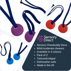 Sensory Direct Chewbuddy Disc - Purple Twin Pack, Sensory Fidget Toy, Chew or Teething Aid   for Kids. Adults, Autism, ADHD, ASD, SPD, Oral Motor or Anxiety Needs