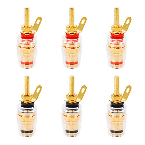 Jubaopen 6Pcs Plated Banana Plug Banana Plug Socket Speaker Terminal Binding Post Gold Plate Binding Post for Amplifier Speaker Terminal Connector