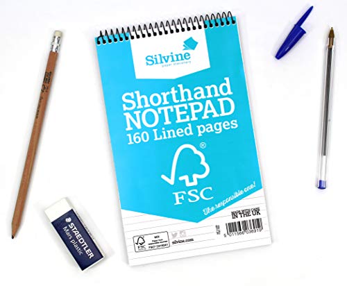 Silvine 8x5 Everyday FSC Shorthand Notebook - Ruled 8mm Feint, 160 Pages of FSC Certified Paper. Ref FSC160