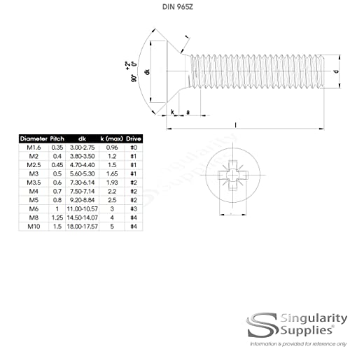 M4 (4mm x 16mm) Pozi Countersunk Machine Screw (Bolt) - Stainless Steel (A2) (Pack of 20)